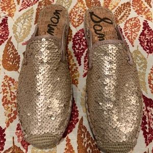 Sam Edelman Kerry rose gold sequin leather flat size 9